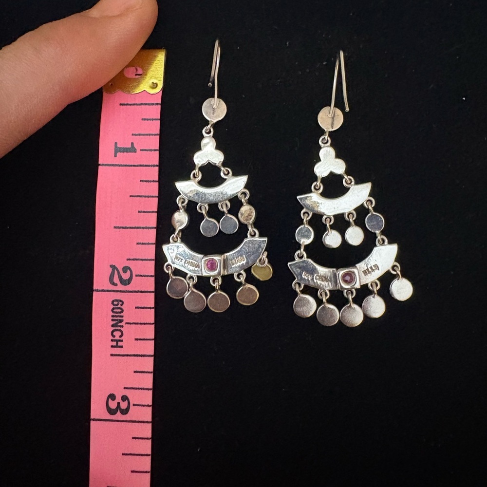 Elle Designer Ruby Disc Chandelier Drop Dangle Earrings. - Picture 3 of 3